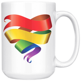 Rainbow Ribbon Heart Coffee Mug 11oz or 15oz Love is Love