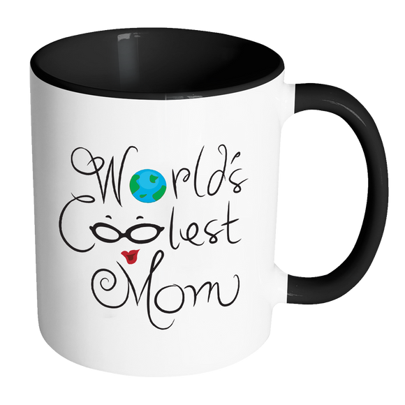 WORLD'S COOLEST MOM Color Accent Coffee Mug - J & S Graphics