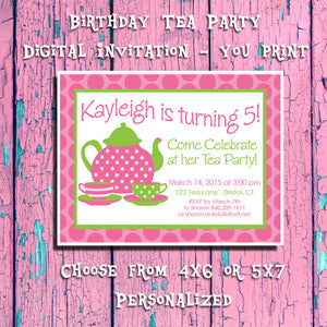 Printable Tea Party Birthday, Party Invitation 5 - Personalized DIGITAL FILE - J & S Graphics