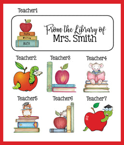Personalized TEACHER BOOK or Return ADDRESS Labels, Apple, Read, Books, Sets of 30 - J & S Graphics