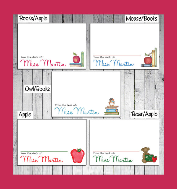 TEACHER Design Flat Personalized NOTE CARD, Thank You Note, Digital File - Thank You Notes, I Personalize and You Print, Apple, Books, Owl - J & S Graphics