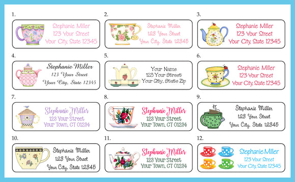 Personalized TEA CUPS, TEACUPS, Coffee Cups Return Address Labels - J & S Graphics