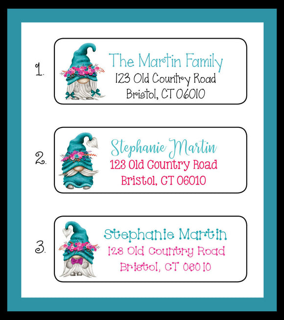 TEAL Garden GNOMES Labels, Property of, ADDRESS Labels, Sets of 30 Personalized Labels