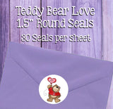 TEDDY BEAR LOVE Address Labels and Matching Seals, Sets of 30, Personalized, Valentine's Day - J & S Graphics