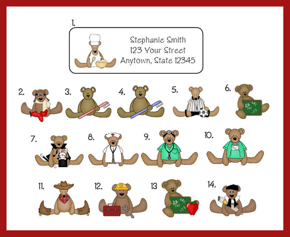 Personalized Teddy Bear Occupations Address Labels, Doctor, Nurse, Dentist, Pilot, coach and more - J & S Graphics