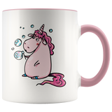 Pink Unicorn Blowing Bubbles Color Accent 11oz Coffee Mug - J & S Graphics