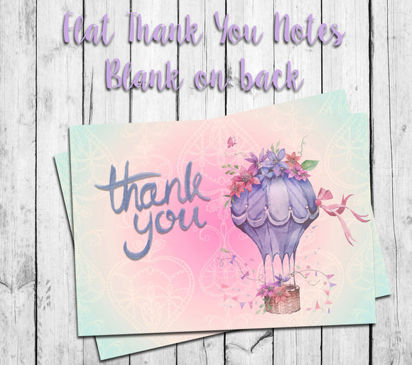 Watercolor Hot Air Balloon THANK YOU Note CARDS, Digital Printable, Instant Download - J & S Graphics