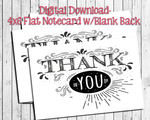 Black & White Typography THANK YOU Note CARDS, Digital Printable, Instant Download - J & S Graphics