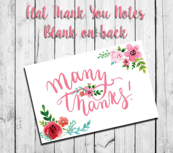 FLORAL THANK YOU Note CARDS, Digital Printable, Instant Download - J & S Graphics