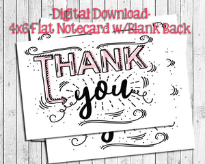 Hand Lettered Look THANK YOU Note CARDS, Digital Printable, Instant Download - J & S Graphics