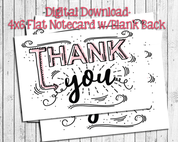 Hand Lettered Look THANK YOU Note CARDS, Digital Printable, Instant Download - J & S Graphics