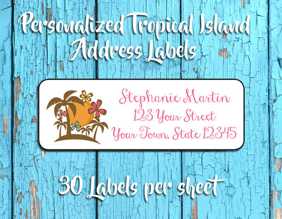 Personalized TROPICAL ISLAND Address Labels, 30 Return Address Labels - J & S Graphics