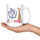 BEAUTIFUL BE YOU Coffee Mug 11 oz or 15 oz with Giraffe in Tutu on Roller Skates