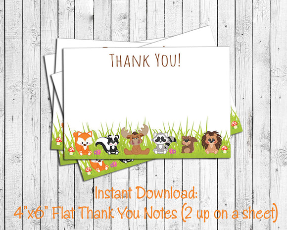 Woodland Animals THANK YOU Note CARDS, Digital Printable, Instant Download - J & S Graphics