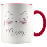 BLUSHING CAT MEOW 11oz Color Accent COFFEE MUG - J & S Graphics