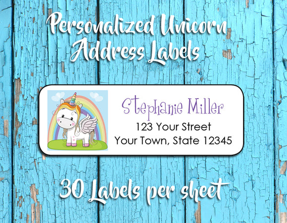 UNICORN with Rainbow Personalized Address Labels, Return Address Labels - J & S Graphics
