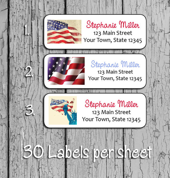 Personalized USA FLAG Designs Return Address Labels, Patriotic Family Labels - J & S Graphics