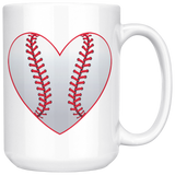 LOVE BASEBALL 11oz or 15oz COFFEE MUG Heart Baseball