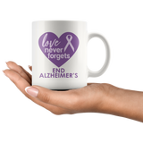 END ALZHEIMER'S Love Never Forgets purple ribbon 11oz or 15oz COFFEE MUG