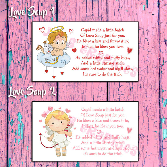 Cupid Valentine's Day LABELS for Cupid LOVE SOUP - Label your VALENTINE'S DAY Hot Chocolate Goody Bags - J & S Graphics