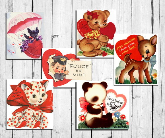 Instant Download VINTAGE VALENTINE'S DAY GREETING CARDS - 6 Different Images - J & S Graphics