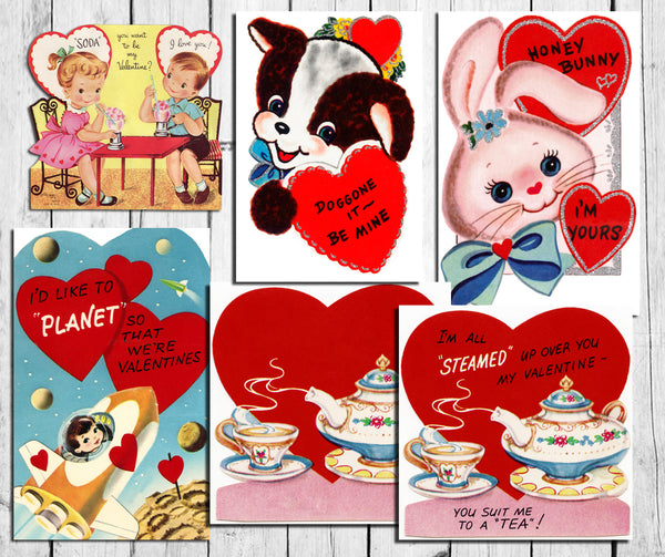 Instant Download VINTAGE VALENTINE'S DAY GREETING CARDS - 6 Different Images