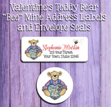 TEDDY BEAR "Bee" Mine Address Labels and Matching Seals, Sets of 30, Personalized, Valentine's Day - J & S Graphics