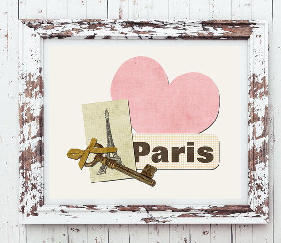 VINTAGE Look LOVE PARIS Design 8x10 INSTANT DOWNLOAD Wall Decor, Dorm Room, Wedding - J & S Graphics