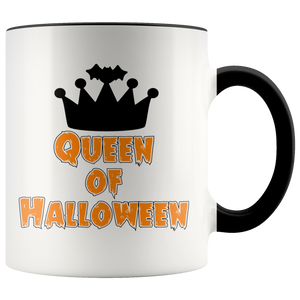 QUEEN OF HALLOWEEN 11oz Color Accent White Coffee Mug - J & S Graphics