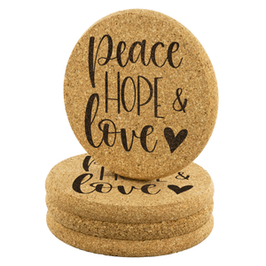 Peace, Hope & Love 4pc Cork Coaster Set