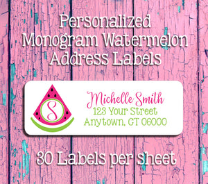 Personalized Monogram WATERMELON Address Labels, Return Address Labels, Summer, Picnic - J & S Graphics