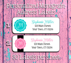 MONOGRAM Return ADDRESS Labels, Personalized - J & S Graphics