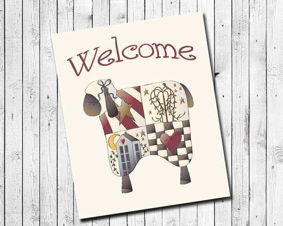 WELCOME Prim Sheep Design Instant Download 8x10 Wall Decor Print File - J & S Graphics