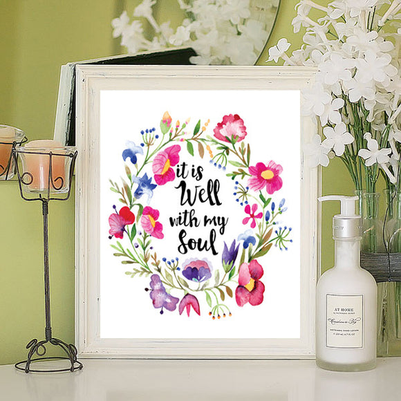 It is Well with My Soul Floral Design 8x10 Wall Art Decor INSTANT DOWNLOAD - J & S Graphics
