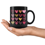 Sketchy Hearts Black Ceramic 11oz COFFEE MUG