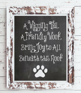A Wagging Tail, a Friendly Woof 8x10 Wall Decor Faux Chalkboard Print - J & S Graphics