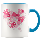 PINK DAISIES Color Accent COFFEE MUG 11oz, 3 Color Choices
