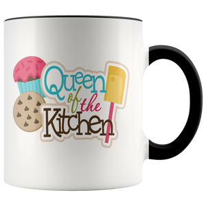 QUEEN OF THE KITCHEN 11oz Color Accent White Coffee Mug - J & S Graphics