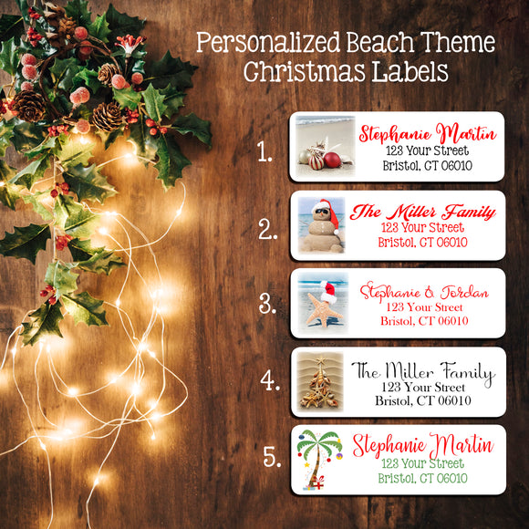 Personalized Christmas Beach Return Address Labels, Christmas Gift Tags