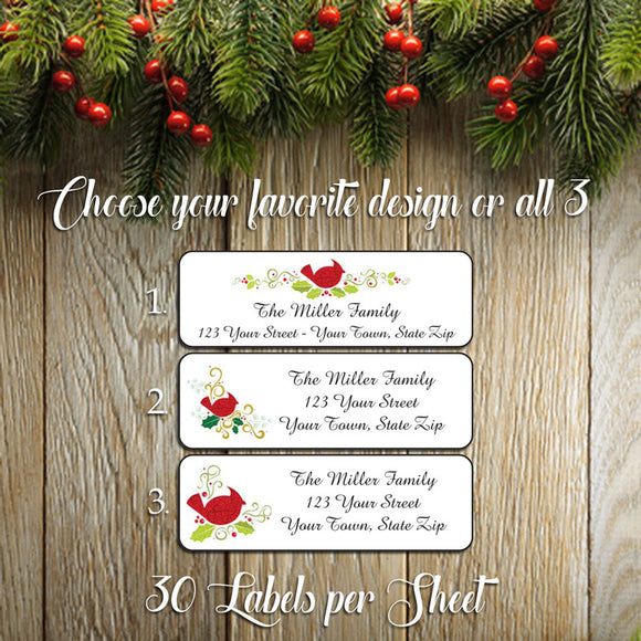 CHRISTMAS Return Address Labels, Personalized Cardinals - J & S Graphics