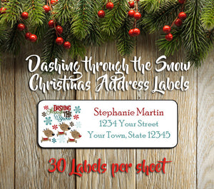 CHRISTMAS Return Address Labels, Family Dashing Through the Snow, Personalized - J & S Graphics