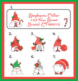 Christmas Garden Gnomes Designs Address Labels, Personalized