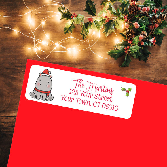 Christmas HIPPO Return Address Labels, Personalized - J & S Graphics
