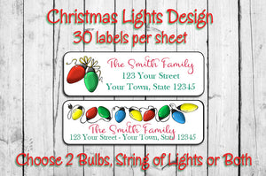 CHRISTMAS Address Labels, String of Lights, Personalized - J & S Graphics