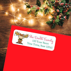 CHRISTMAS Return Address Labels, Funny Moose with Lights Design, Personalized - J & S Graphics