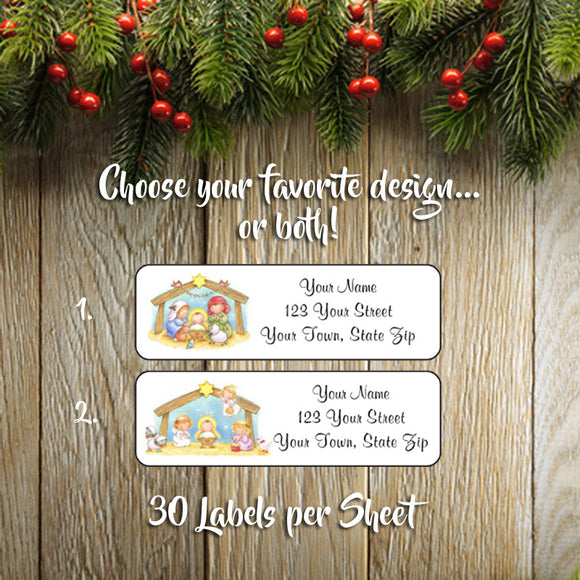 CHRISTMAS Address Labels, Family, Nativity, Manger, Personalized - J & S Graphics
