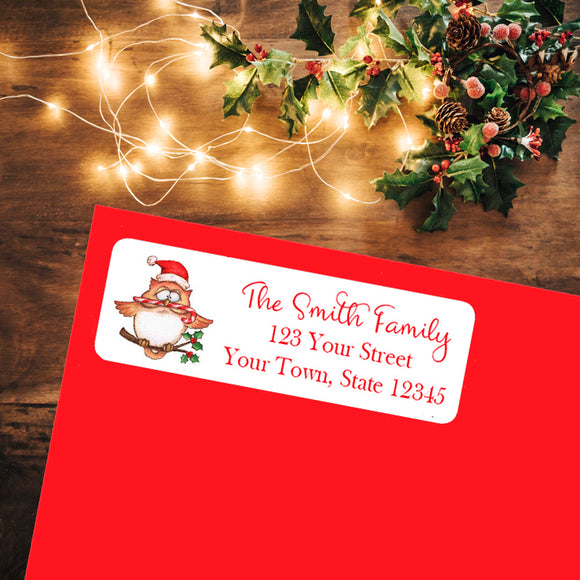 CHRISTMAS Return Address Labels, Family Christmas OWL, Personalized - J & S Graphics