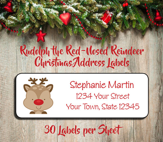 Rudolph the Red-Nosed Reindeer Personalized CHRISTMAS Return Address Labels