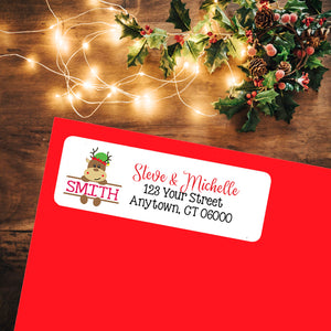 Christmas Monogram Return Address Labels Reindeer, Personalized - J & S Graphics