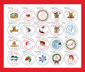 CHRISTMAS LABELS / STICKERS / SEALS, 1.5" Personalized ROUND Labels - J & S Graphics